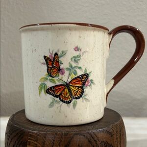 Enamel Mug- Cream Speckled Mug-Butterfly Design